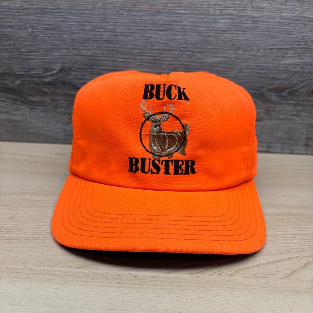 VINTAGE Buck Buster Hat Cap Snap Back Orange Hunting Deer Paramount Mens 90s